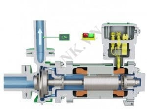 Mặt cắt của bơm dùng động cơ bọc kín