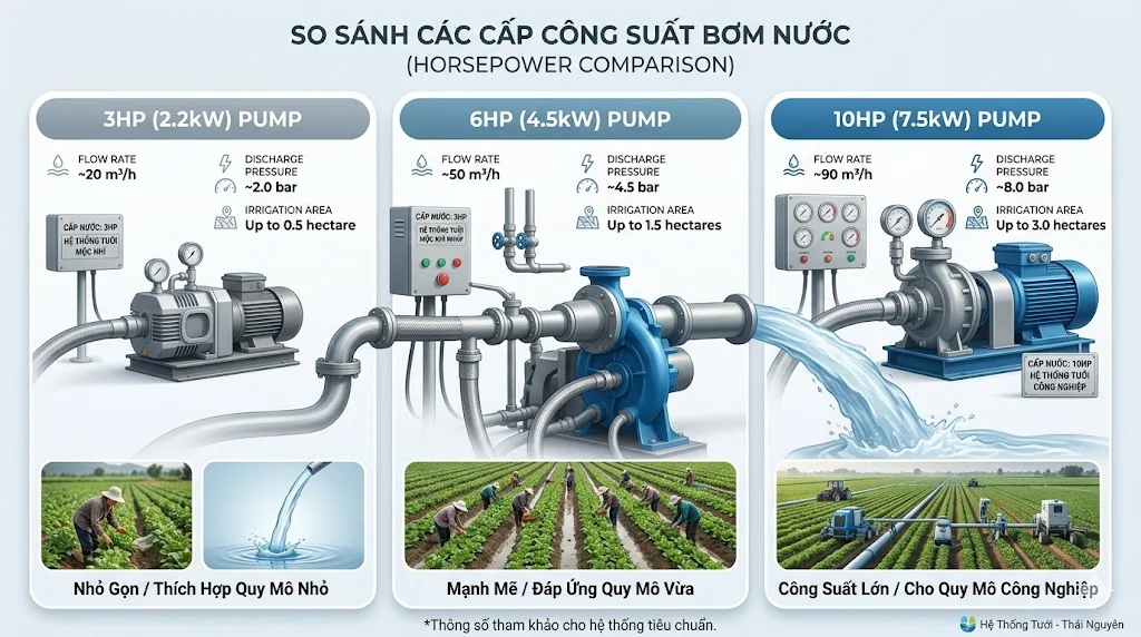 So sánh bơm khí 6hp và các loại khác