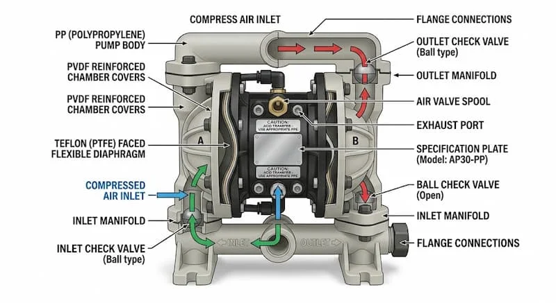 Nguyên lý hoạt động của bơm màng axit