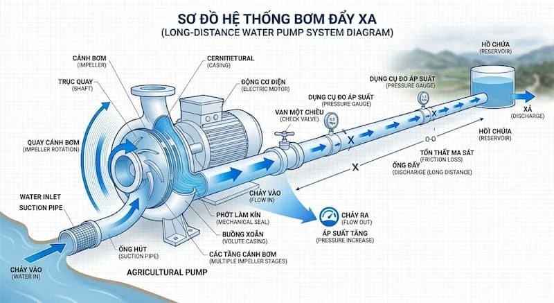 Sơ đồ cấu tạo bơm đẩy xa