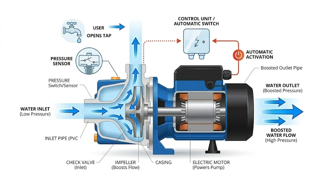 Nguyên lý hoạt động máy bơm tăng áp