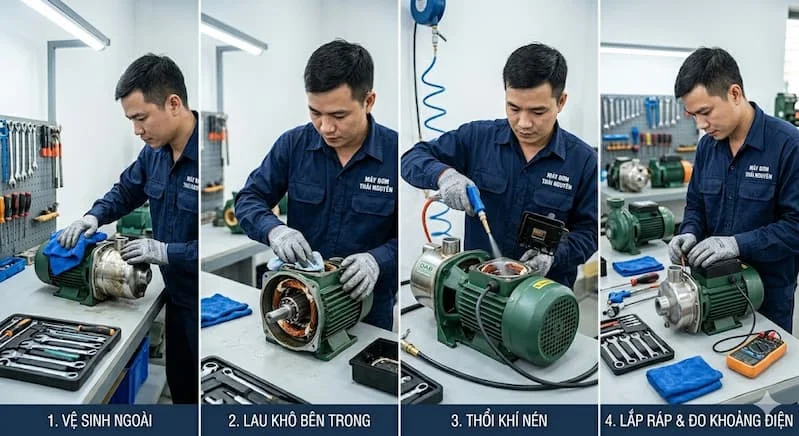 Hướng dẫn xử lý máy bơm bị nước vào