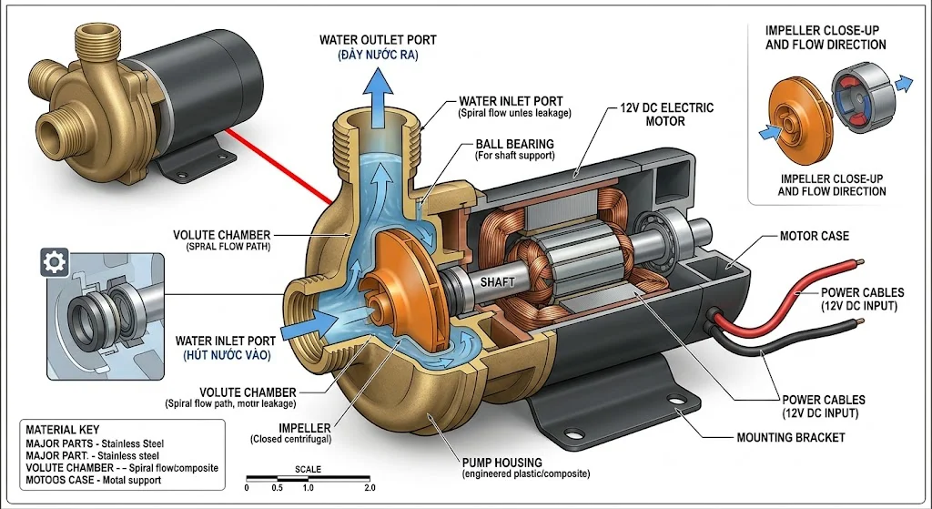 Cấu tạo bơm nước DC