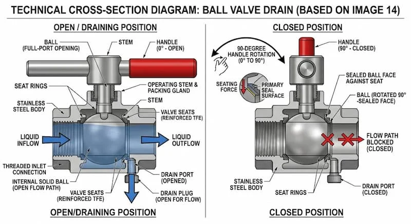 Ảnh nguyên lý hoạt động van bi xả