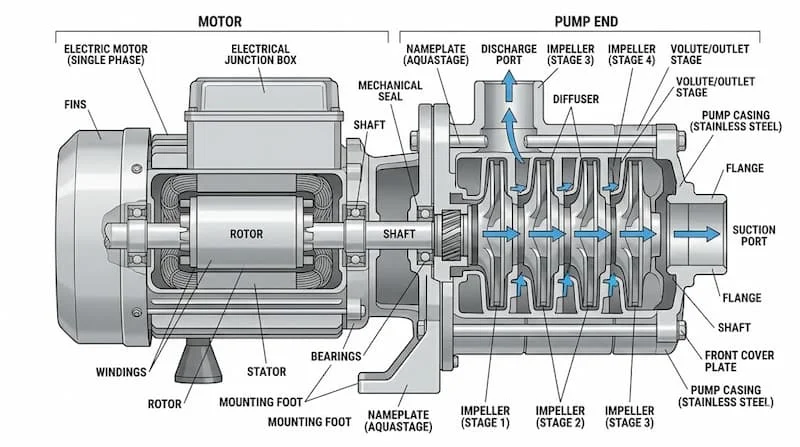 Ảnh cấu tạo bơm đa tầng cánh