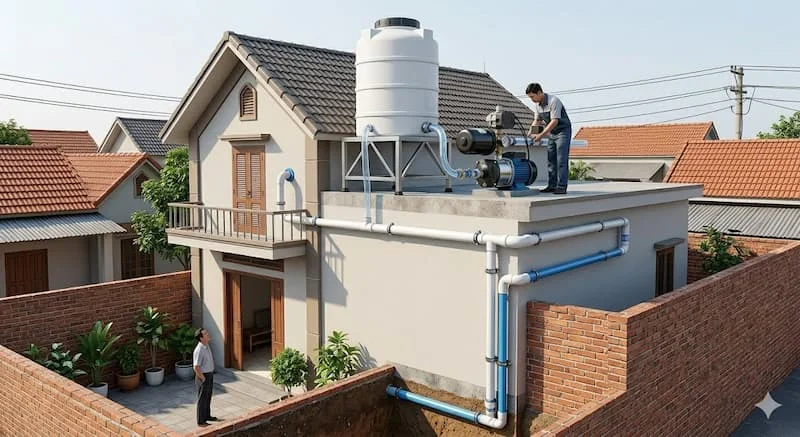 Lắp đặt sử dụng bơm nước