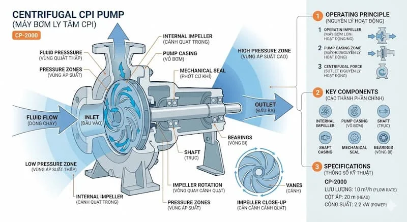 Nguyên lý hoạt động bơm ly tâm CPI