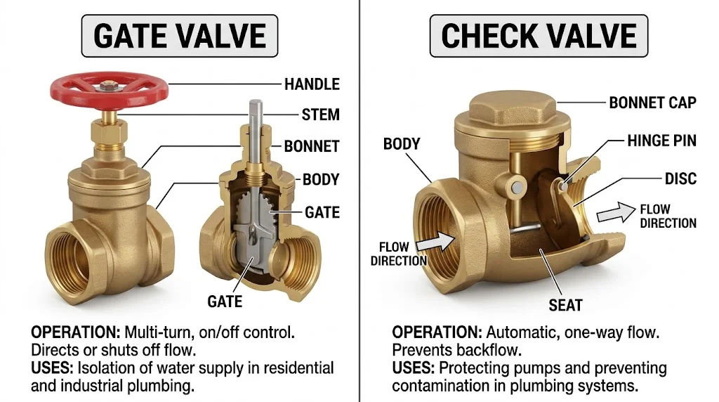Ảnh so sánh gate valve vs check valve
