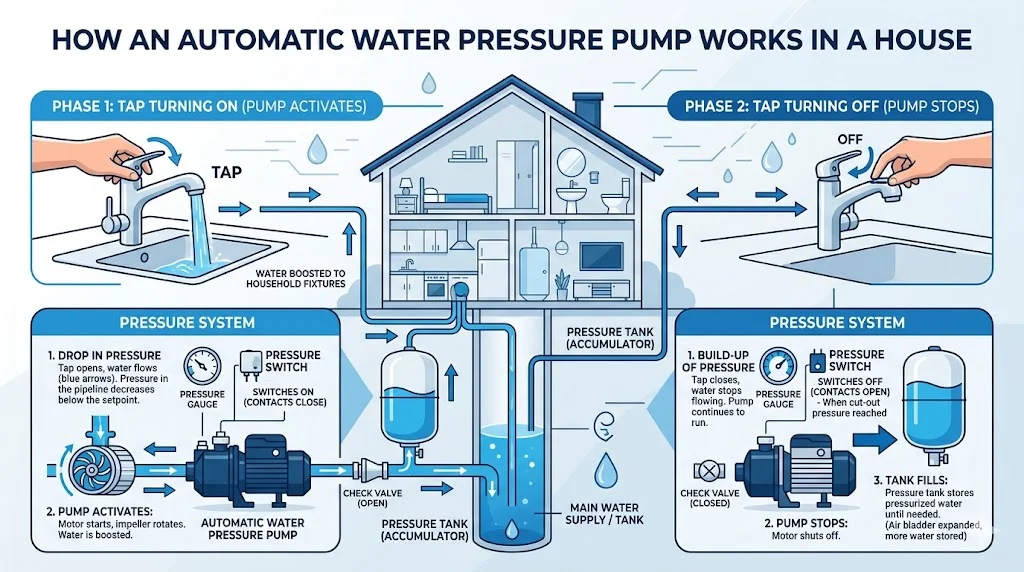 Nguyên lý hoạt động máy bơm tự áp