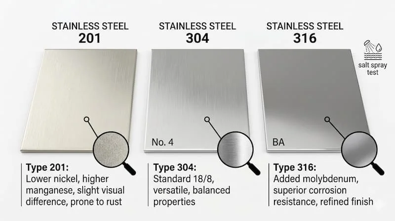 Ảnh so sánh inox 304 vs 201 vs 316