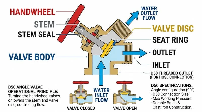 Sơ đồ cấu tạo van góc chữa cháy
