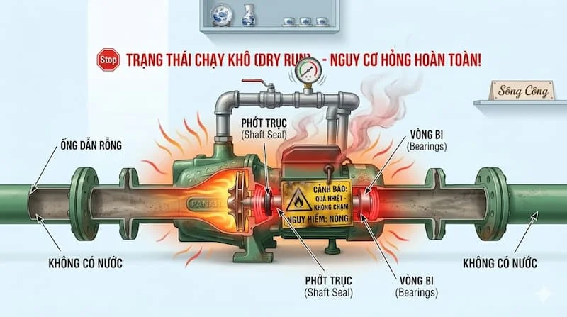 Máy bơm nước chạy khô bị nóng