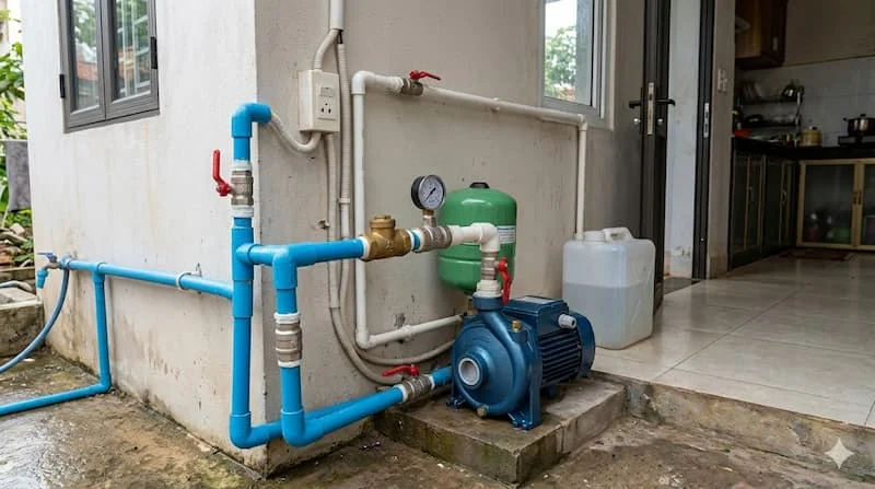 Ảnh máy bơm tăng áp trong nhà dân