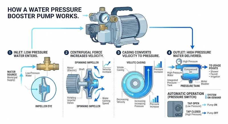 Nguyên lý hoạt động máy bơm nước tăng áp