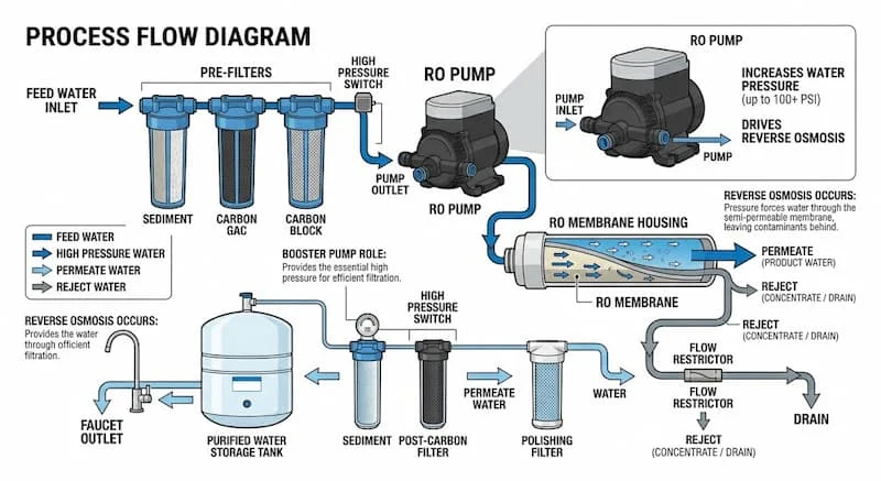 Nguyên lý hoạt động máy bơm nước Ro