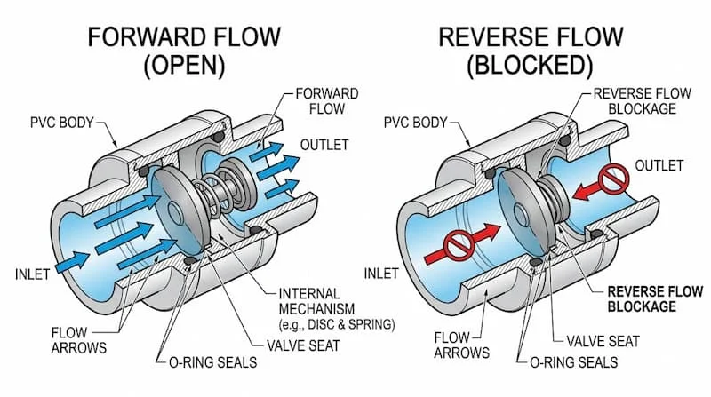 Ảnh nguyên lý hoạt động van 1 chiều
