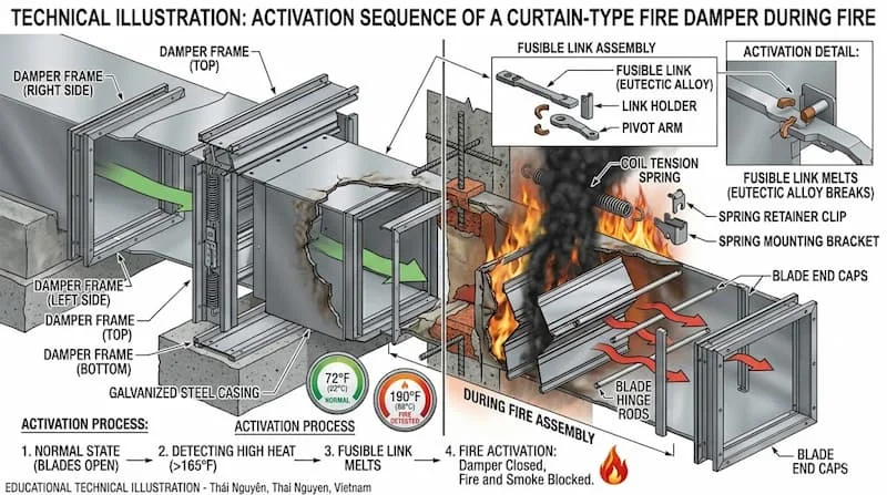 Nguyên lý hoạt động van (khi cháy)