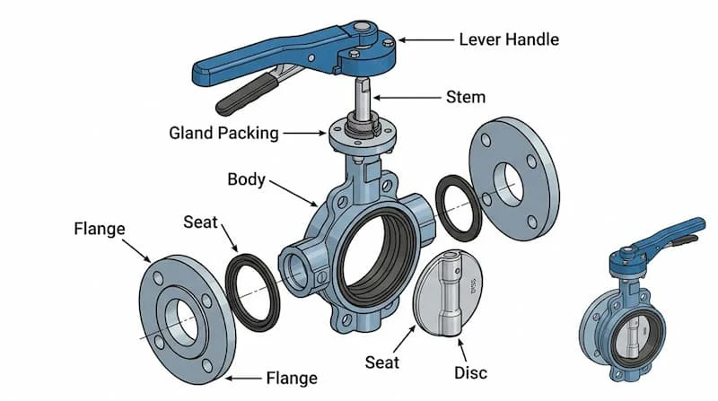 Ảnh cấu tạo van tay bướm
