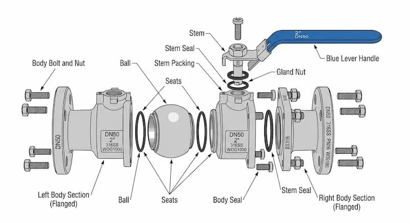 Ảnh cấu tạo van bi DN50