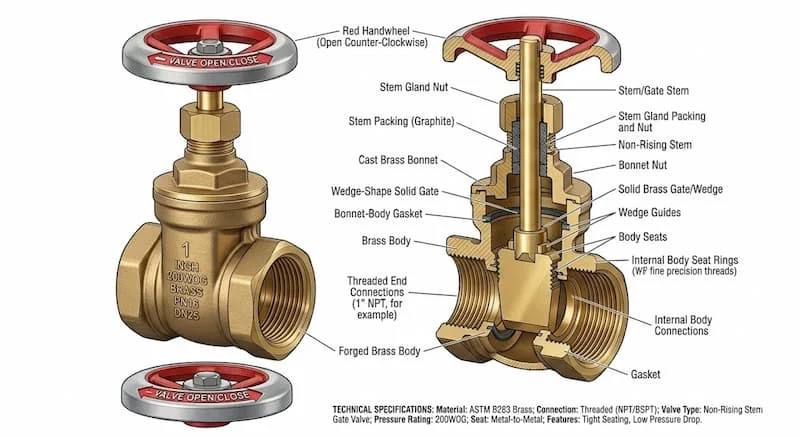 Ảnh cấu tạo brass gate valve