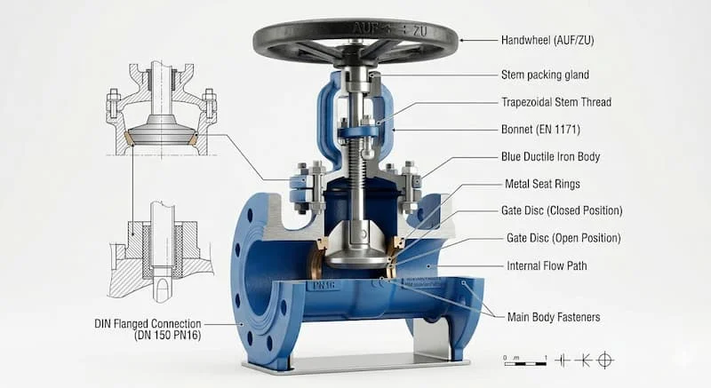 Ảnh cấu tạo kỹ thuật DIN gate valve
