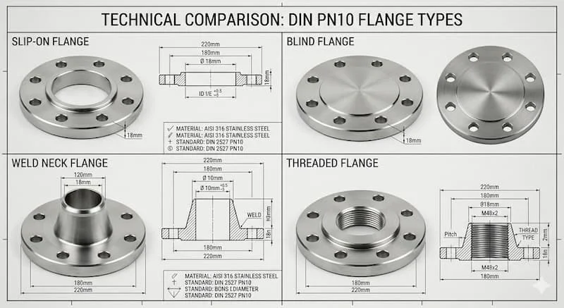 So sánh các loại DIN PN10 flange