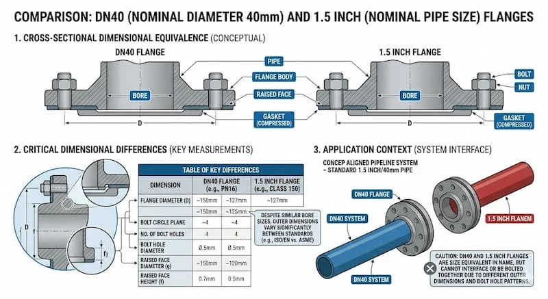 Ảnh so sánh DN40 vs inch