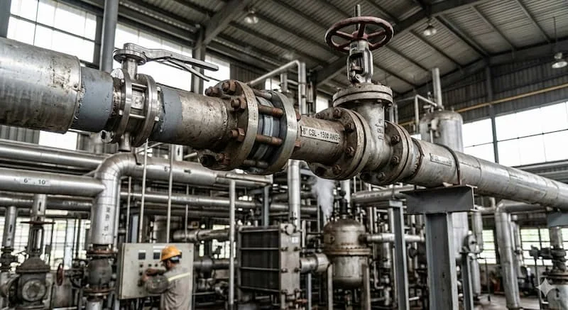 Ảnh flange ANSI 150 lắp trên hệ thống đường ống