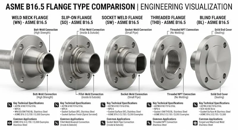 Ảnh so sánh các loại flange ASME B16 5