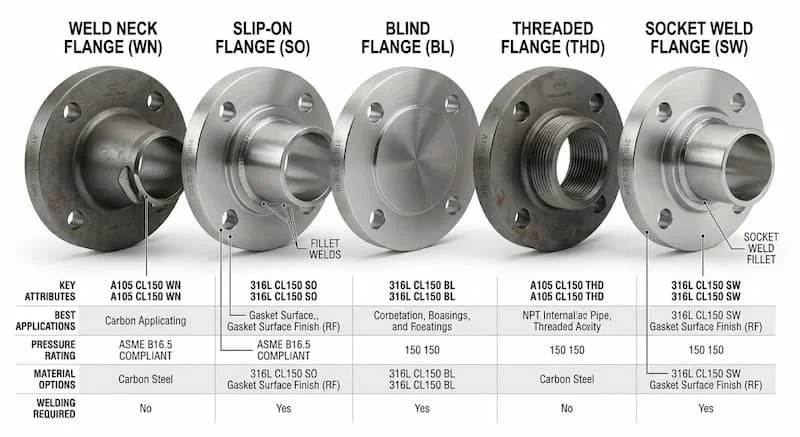 Ảnh so sánh các loại flange Class 150