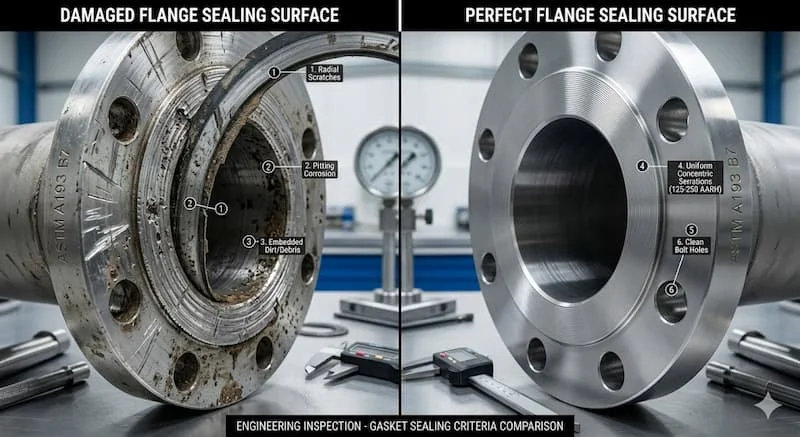 So sánh flange sealing surface bị hư và đạt chuẩn