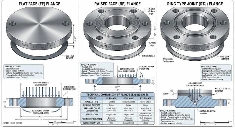 So sánh sealing face FF, RF và RTJ