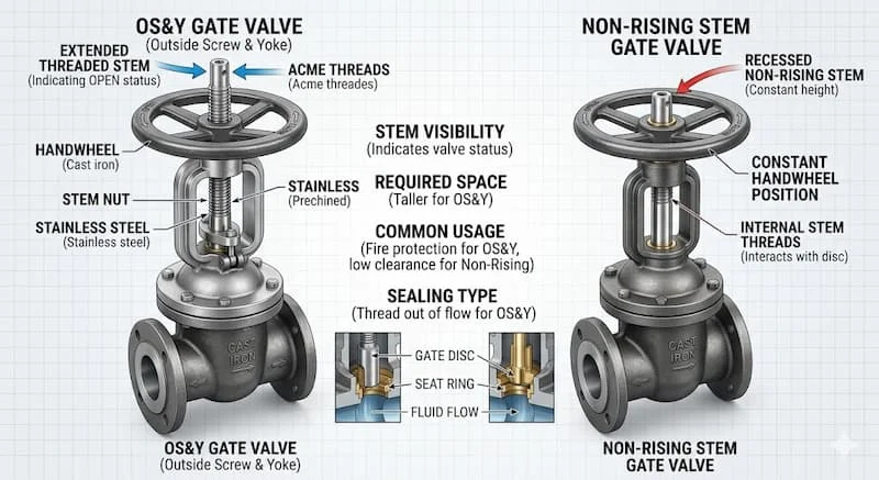 So sánh OS&Y và non-rising stem gate valve