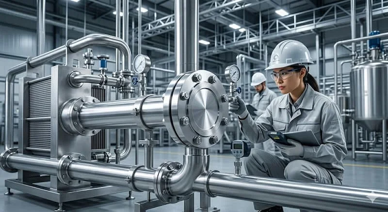 Ảnh inox flange lắp trên hệ thống đường ống