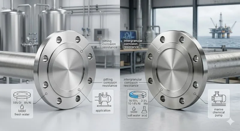 Ảnh so sánh inox flange 304 và 316