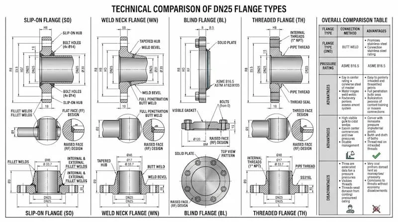 So sánh các loại mặt bích DN25