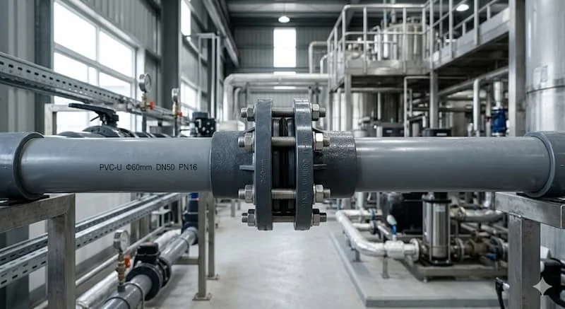 Ảnh mặt bích PVC phi 60 lắp trên đường ống nước