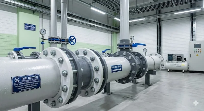 Ảnh mặt bích PVC lắp trong hệ thống đường ống