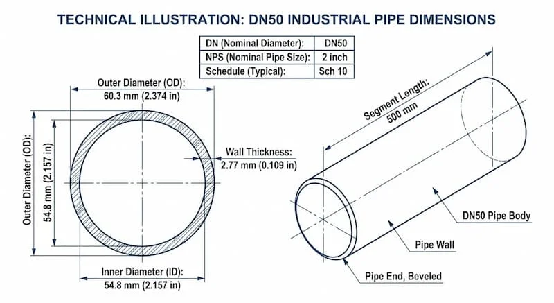 Ảnh mô tả kích thước & tiêu chuẩn DN50