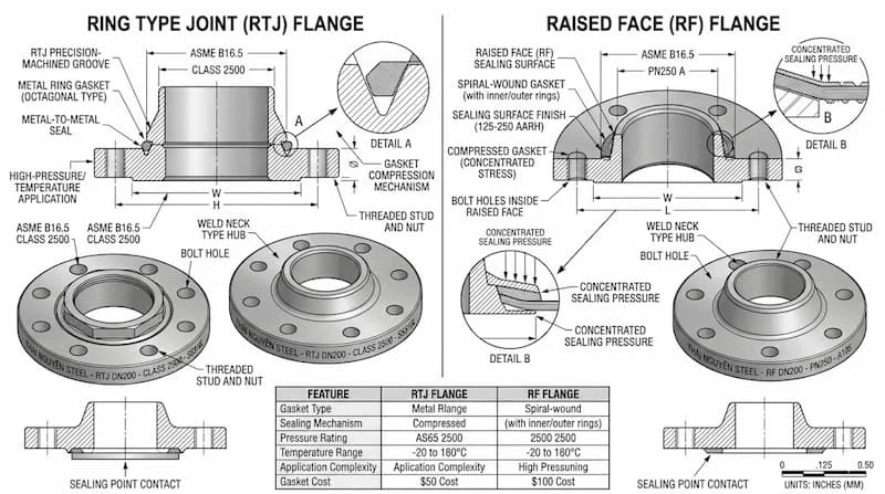 So sánh RTJ flange và RF flange