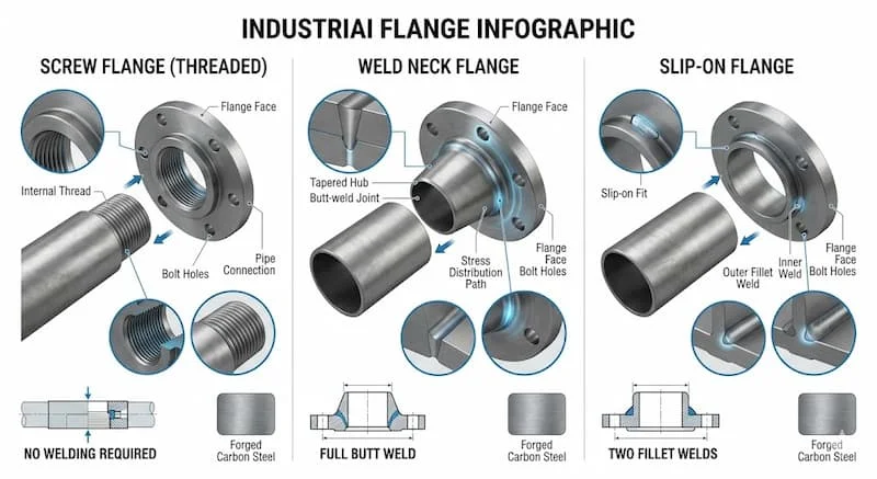 Ảnh so sánh các loại flange công nghiệp