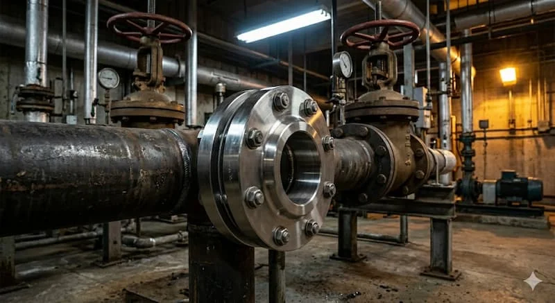 Ảnh slip on flange lắp trên hệ thống đường ống