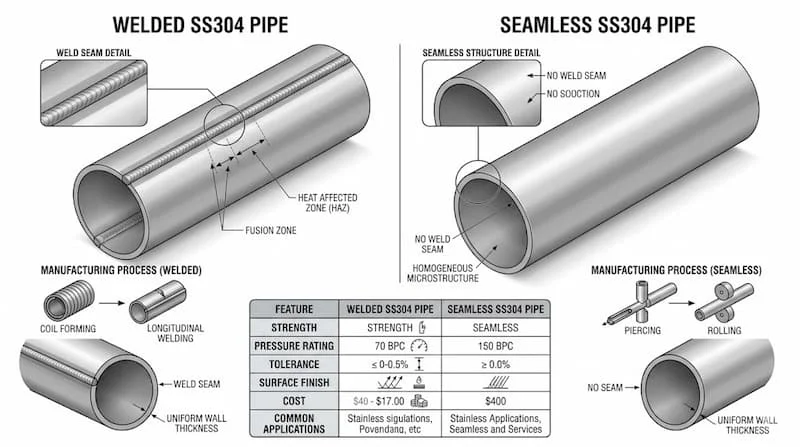 So sánh pipe hàn và pipe đúc inox 304