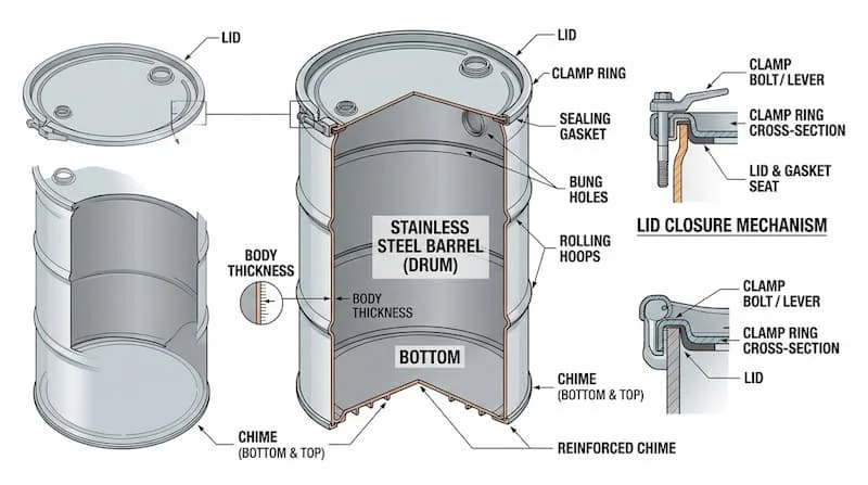 Ảnh cấu tạo / kỹ thuật thùng chứa inox