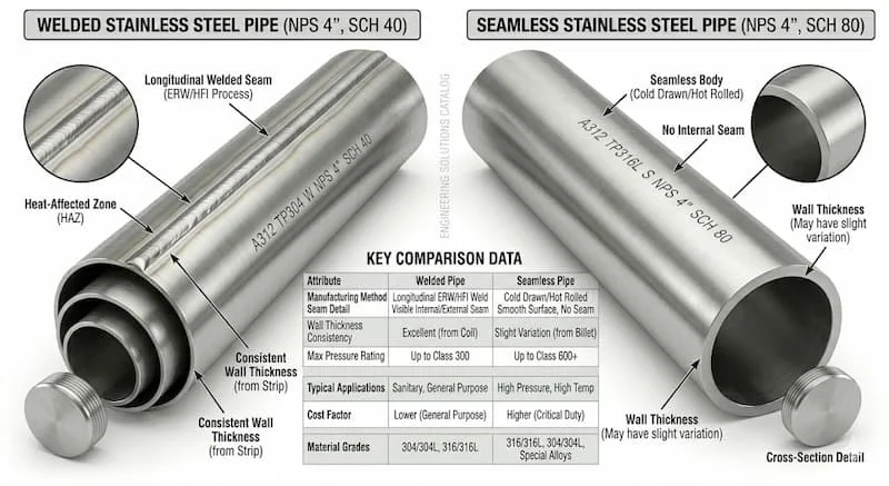 Ảnh so sánh pipe hàn và pipe đúc inox