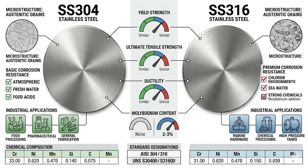 So sánh SS304 và SS316 round plates