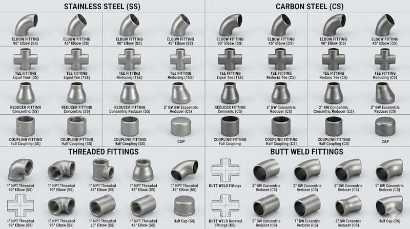 Ảnh so sánh các loại steel pipe fittings
