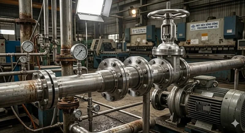 Ảnh lắp đặt threaded flange trong hệ thống đường ống