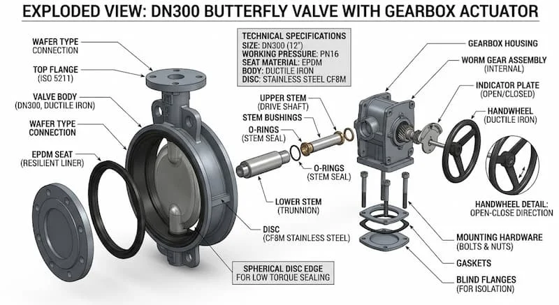 Ảnh cấu tạo van bướm DN300