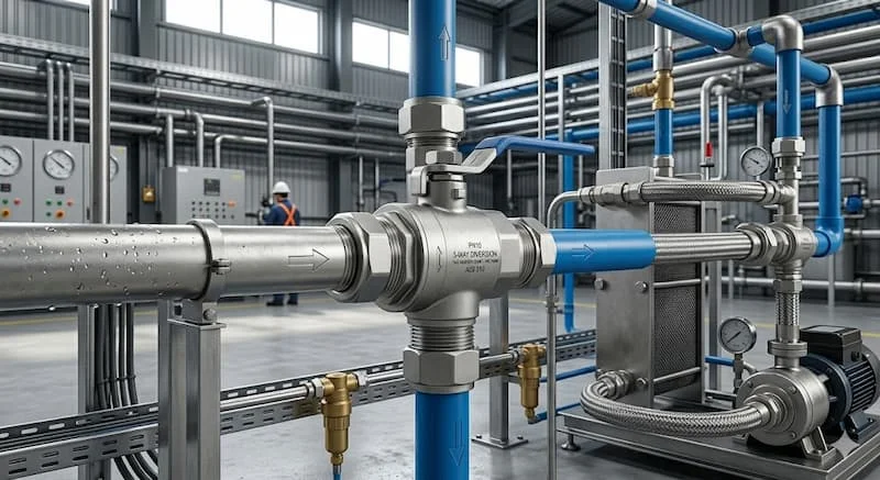 Van chia nước 3 ngã trong hệ thống đường ống thực tế